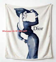 Dior Watercolor Fashion Illustration Flannel Sofa Throw Blanket D355